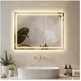 Tectake tectake® Rechteckiger LED Spiegel mit Beleuchtung Led mit Beleuchtung Wandspiegel Badezimmerspiegel rahmenloses Design in 3 Lichtfarben Dimmbar