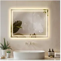 Tectake tectake® Rechteckiger LED Spiegel mit Beleuchtung Led mit Beleuchtung Wandspiegel Badezimmerspiegel rahmenloses Design in 3 Lichtfarben Dimmbar