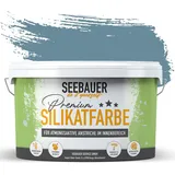 SEEBAUER diy Silikatfarbe Blau 5L für Innen (No. 802 Baltic Sea) Atmungsaktive Mineralfarbe für Allergiker - Abwaschbare Wandfarbe - Blautöne hohe Deckkraft