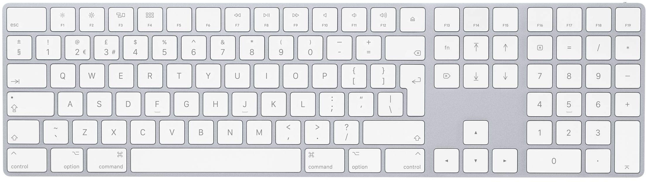 Apple Magic Keyboard mit Ziffernblock: Bluetooth, wiederaufladbar. Kompatibel mit Mac, iPad oder iPhone; Niederländisch, Silber