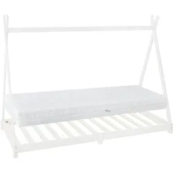 ML-Design Kinderbett + Matratze Bett Hausbett Lattenrost Tipi Bett Holzbett Weiß 90x200 cm