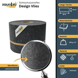 zaun|zu® Sichtschutzstreifen 35 m Anthrazit Vlies