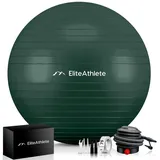 EliteAthlete EliteAthlete® Gymnastikball Sitzball Büro ergonomisch mit Anti Burst System - Fitness Yoga Pilates Schwangerschaft - Schwangerschaftsball Fitnessball Yogaball - Yoga Ball inkl. Luftpumpe - Forest 75cm grün 75 cm