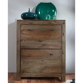 MASSIVMOEBEL24.DE Schuhschrank Sheesham 80 x 41 x 100 cm grau geölt / grau
