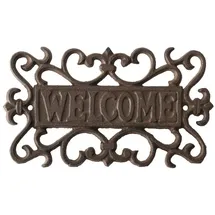 Esschert Design Hinweisschild Gusseisen Schild Willkommen Welcome Haus Dekoration Landhausstil braun