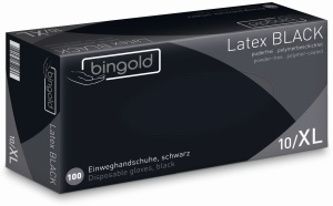 BINGOLD Latex BLACK Einweghandschuh, schwarz, Einweghandschuh aus Latex, polymer-beschichtet, 1 Karton = 10 Packungen à 100 Stück, Größe M