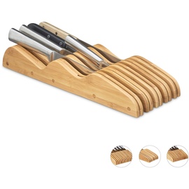 Relaxdays Messerblock Schublade, ohne Messer, liegend, Bambus, für 9 Messer, HBT: 5x12x40 cm, Schubladeneinsatz, natur