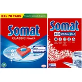 SOMAT Tabs 70 AW Classic Power, Geschirrspül Tabs mit Fettlösekraft für kraftvolle Reinigung, für strahlend sauberes Geschirr + Somat Duo Power Experten Spezial-Salz 1,2kg