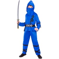 Wicked Costumes Power Ninja Kostüm für Jungen, Blau/Schwarz, Größe M (5–7 Jahre)