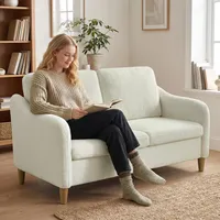 Homcom Sofa 2 Sitzer kleine Couch mit Sherpa-Fleece-Optik, Dick Gepolstert Polstersofa Modern 137 cm Doppelsofa mit Holzbeine für Wohnzimmer, Schlafzimmer, Cremeweiß