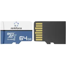 Renkforce RF-mSDXC-64GB microSD-Karte 64GB Class 10, UHS-Class 1, UHS-I inkl. SD-Adapter