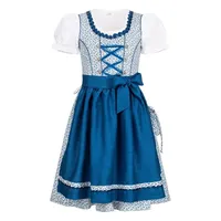 Nübler Dirndl Mädchen Dirndl im traditionellen Stil Kinder Trachten (Dirndl Set DORIS, 3-tlg., Dirndl Kleid mit Bluse und Schürze) Kinder Tracht im bayerischen Stil - Trachtenmode Kinder blau 86