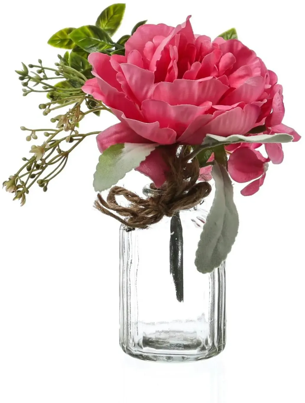 Kunstblumenstrauß Pfingstrose und Hortensie in Mini Glasvase pink