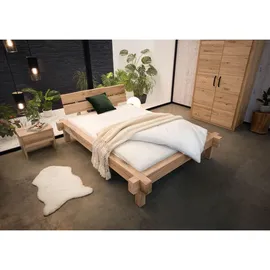 Massivmoebel24 - Balkenbett Wildeiche 140x200 bianco geölt Jangali 110