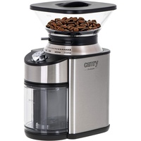 CAMRY CR 4443 Kaffeemühle mit Kegelmahlwerk, 200W, Gehäuse aus Edelstahl, 16 Mahlgrade, Volumen 230 g, Elektromühle mit automatischem Ausschalten, doppelter Sicherheitsschalter, silber