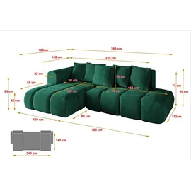 altdecor Ecksofa Ottomane Links CLOUD-L-v1 280x185x90 Dunkelgrün Velours