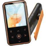 AGPTEK 64GB MP3 Player mit Clip, Bluetooth 5.3 Player mit Touch-Tasten, Mini Musik Player mit 1,8 Zoll TFT Farbbildschirm, Aufnahme, UKW-Radio, Schrittzähler, unterstützt bis 128GB, Orange