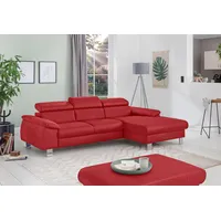 Ecksofa COTTA "Komaris L-Form" Sofas Gr. B/H/T: 244cm x 72cm x 166cm, Kunstleder SOFTLUX, Recamiere rechts, ohne Bettfunktion-ohne Bettkasten-ohne RGB-LED-Beleuchtung, rot mit Kopfteilverstellung, wahlweise Bettfunktion,Stauraum & Beleuchtung