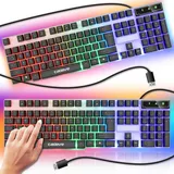 Retoo Gaming-Tastatur mit dynamischer RGB-LED-Diode, Kabelgebundene Membran-Gaming-QWERTY-Tastatur für PC Gamer, Arbeits, Kompakter und Ergonomisch Tastatu, hörbare Multimedia-Tasten