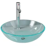 vidaXL Waschbecken mit Wasserhahn und Ablaufgarnitur aus gehärtetem Klarglas