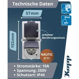 Kopp Feuchtraumsteckdose 2-fach Grau 1 St.