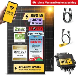 Balkonkraftwerk 880W Solaranlage Steckerfertig Komplettset Photovoltaik Anlage 800W, Kabellänge: 5m