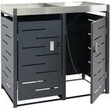 Mendler 2er-Mülltonnenverkleidung HWC-H40b, Mülltonnenbox, Pflanzkasten Edelstahl-Metall-Kombi 39kg 110x115x62cm erweiterbar