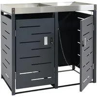 Mendler 2er-Mülltonnenverkleidung HWC-H40b, Mülltonnenbox, Pflanzkasten Edelstahl-Metall-Kombi 39kg 110x115x62cm erweiterbar