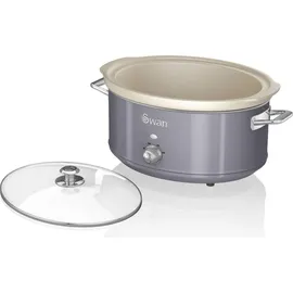 Swan SF17031GRNEU Retro Slow Cooker 6,5L, Antihaft-Keramisches PFOA- und PTFE-freies, Vintage Grau, 320W