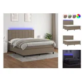 vidaXL Boxspringbett mit Matratze & LED Taupe 180x200 cm Stoff