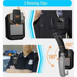 Retevis RT77 Körper Kamera Mini HD 1080P 21MP Polizeikamera getragen Videokamera 150°Blickfeld Sicherheit IR Nachtsicht 2650mAh IP54 Body-Cam(16GB) - Schwarz