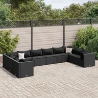 vidaXL 10-tlg Garten-Lounge-Set mit Kissen Schwarz Poly Rattan Modell 36