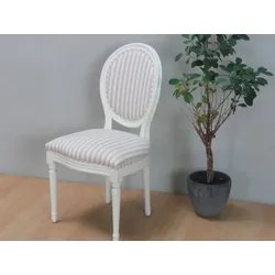 Rokoko/Amaretta Esszimmerstuhl antikweiss, Stoff beige gestreift.