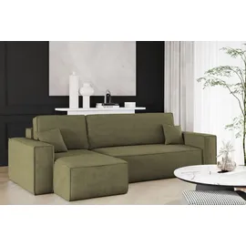 Kaiser Möbel Ecksofa mit schlaffunktion und bettkasten, Sofa L-form, Couch L-form BEST Dicker Cord Olive Links - Olive