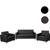 Mendler 3-1-1 Sofagarnitur Kunda, Couch Loungesofa Kunstleder, Metall-Füße ~ schwarz