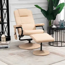 Homcom Massagesessel Kunstleder 84 x 95 x 77 cm Creme mit Hocker