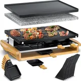 Kesser KESSER® Raclette-Grill mit Naturgrillstein, Grillplatte Tischgrill für 8 Personen, Elektrogrill Raclette Grill antihaftbeschichteter Grillplatte, 8 Pfannen und Holzspatel 1200W