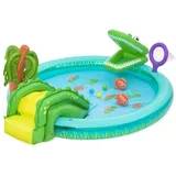 BESTWAY Wasserspielcenter Krokodil, 224 x 181 x 72 cm, 2 Jahren, Wasserrutsche, Sprinkler, Krokodil-Design, inklusive Kescher, Spielfische und Spielbälle, PVC, bis 45 kg, 210 Liter