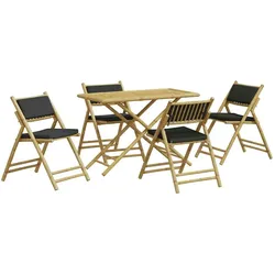 vidaXL 5-tlg. Bistro-Set Klappbar mit Dunkelgrauen Kissen Bambus