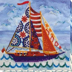 Perlen-Stickbild "Segelschiff", 20 x 20 cm