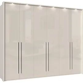 PLACES OF STYLE Kleiderschrank PLACES OF STYLE "Piano, inklusive Rahmen und Beleuchtung, soft-close-Funktion", beige (beige hochglanz), B:277cm H:226cm T:60cm, Spanplatte, Schränke, Kleiderschrank Drehtürenschrank, beige oder weiß, UV lackiert, Hochglanzfronten,