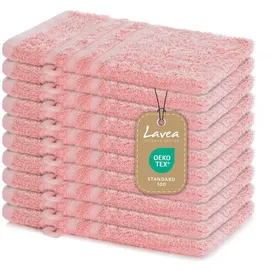 LAVEA Lavea® 10er Waschhandschuh Set Elena, 10 Stück, 100% Baumwolle, Frottee, Waschlappen, saugstark, weich, für Körper und Gesicht, waschbar 60 °C, trocknergeeignet, Pastellrosa, 15 x 21 cm
