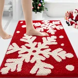 Likiyol Weihnachts-Badezimmerteppich, extra dick, weich, saugfähig, Schneeflocken-Badematte, rutschfest, waschbar, Weihnachts-/Winter-Badteppich, Duschbodenmatten für Weihnachtsdekorationen, 50,8 x