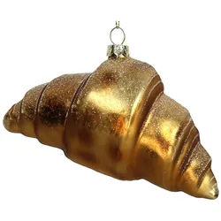Christbaumschmuck Glas 15,2cm Croissant Figur Handbemalt & mit Glitzer Weihnachtsbaum Anhänger Weihnachten Weihnachtsbaumschmuck Gebäck Hellbraun