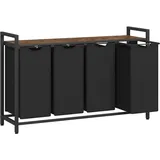 VASAGLE Wäschekorb, 4-Fach Wäschesammler, mit Ablage, Wäschebox, Wäschesack aus Oxford-Gewebe abnehmbar, Metallrahmen, 4 x 40L, 116 x 33 x 72 cm, tintenschwarz-vintagebraun BLH401B01