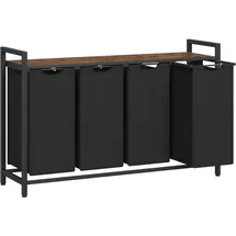 VASAGLE Wäschekorb, 4-Fach Wäschesammler, mit Ablage, Wäschebox, Wäschesack aus Oxford-Gewebe abnehmbar, Metallrahmen, 4 x 40L, 116 x 33 x 72 cm, tintenschwarz-vintagebraun BLH401B01