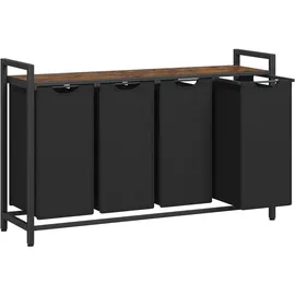 VASAGLE Wäschekorb, 4-Fach Wäschesammler, mit Ablage, Wäschebox, Wäschesack aus Oxford-Gewebe abnehmbar, Metallrahmen, 4 x 40L, 116 x 33 x 72 cm, tintenschwarz-vintagebraun BLH401B01