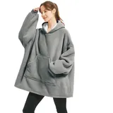 Hoodie-Decke für Damen, extra große Größe, neutrales Design, warme Kapuzenmantel-Decke für Erwachsene und Jugendliche mit Ärmeln, Kapuze, Tasche (Charcoal Grey)