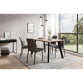 otto home Essgruppe OTTO HOME "Genf Tischgruppe, Esstisch plus 4 Stühle", grau (eichefarben, anthrazit,), Webstoff, Sitzmöbel-Sets, Essgruppe, Esstisch 138 cm, 4 Esszimmerstühle, moderne Tischplatte in Evoke eiche