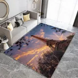 Teppich Wohnzimmer Fotografie Sonnenuntergang Eiffelturm Teppich Flauschig Schlafzimmer Teppich Weich Esszimmer Teppich, Kurzflor Outdoor Teppich, Waschbarer Teppiche, Rutschfest Teppich, 140 x 200 cm